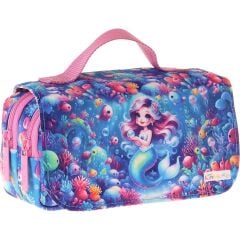 Wow Generation Kaukko Kids Taşıma Askılı Kız Çocuk Mercan ve Denizkızı Baskılı Şık Kalem Çantası (Pembe - Mavi) - L5325