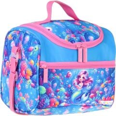 Kaukko Kids Kız Çocuk Mercan ve Denizkızı Baskılı Isı Yalıtımlı Okul Beslenme Çantası (Pembe - Mavi) - L5324