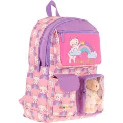 Kaukko Kız Çocuk Peluş Kedili Ilkokul Okul Sırt Çantası - Pembe Mor - L5241