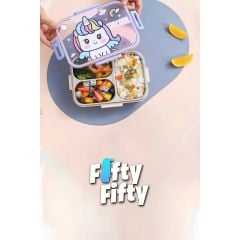 Vagonlife Bento 750ml Lunchbox Sevimli Dostlar Tek Katlı 3 Bölmeli Paslanmaz Çelik Sefer Tası Yemek Kutusu (Pembe Unicorn