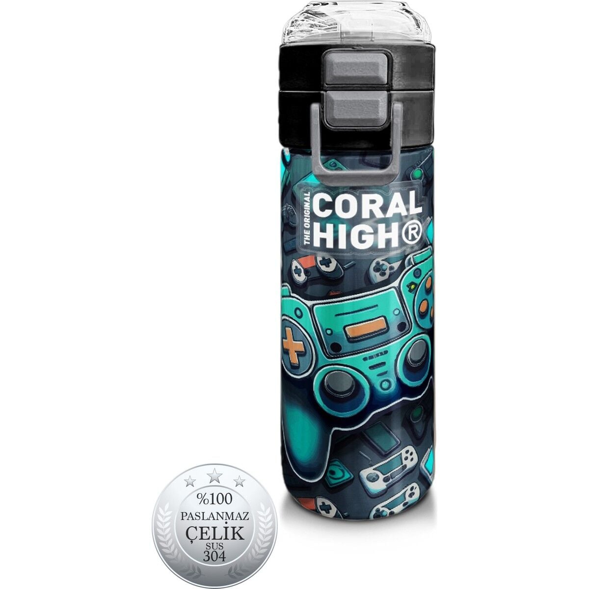 Coral High Kids Nefti Gamer Desenli Pipetli ve Direkt Içim Çelik Termos 500 ml 31861
