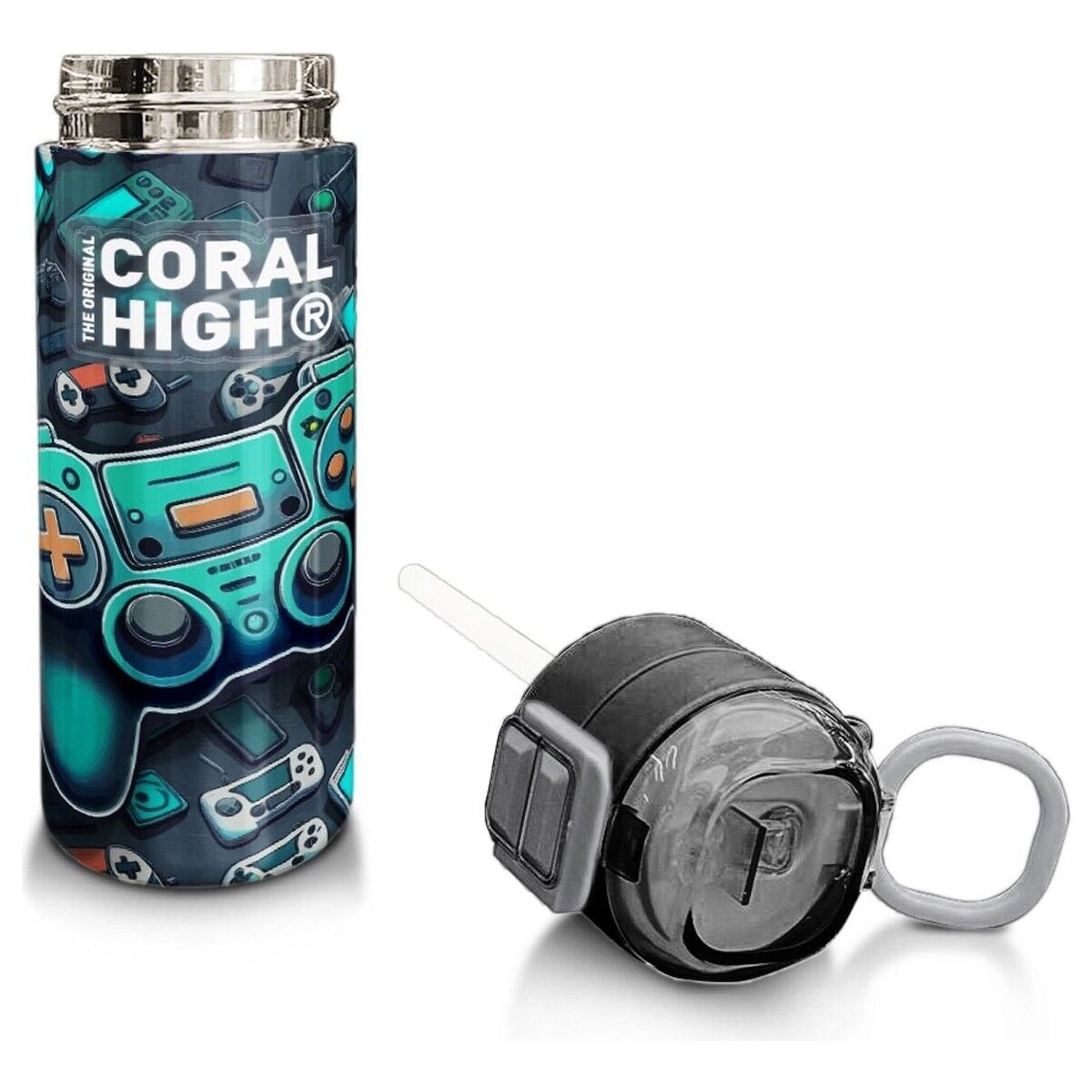 Coral High Kids Nefti Gamer Desenli Pipetli ve Direkt Içim Çelik Termos 500 ml 31861