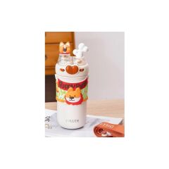 Vagonlife Dıller Paslanmaz Çelik Pipetli/pipetsiz Kullanım Çift Kapaklı Matara/termos D9239 520ML Sevimli Köpek