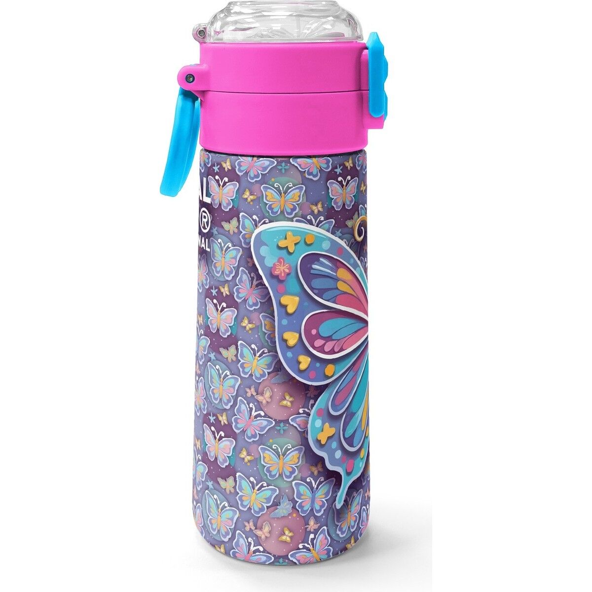 Coral High Kids Pastel Renkli Kelebek Desenli Pipetli ve Direkt Içim Çelik Termos 500 ml 38106
