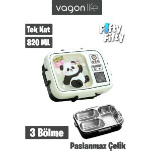 Vagonlife Lunch Box 820 ml Tek Kat Üç Bölmeli Sos Kaseli Yeni Nesil Sefer TASI-FFLBOX10283