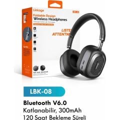 Lbk-08 Bluetooth 6.0 Kulak Üstü Kulaklık Katlanabilir Kablosuz Headphone 300MAH Uzun Pil Ömrü