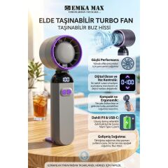EMKA MAX Dijital Ekranlı Turbo El Fanı - 100 Kademeli Şarjlı Taşınabilir Fan - Buz Hissi Soğutucu
