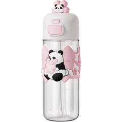 Vagonlife Panda Figürlü Pipetli Suluk 600ML-Pembe