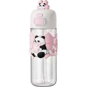 Vagonlife Panda Figürlü Pipetli Suluk 600ML-Pembe