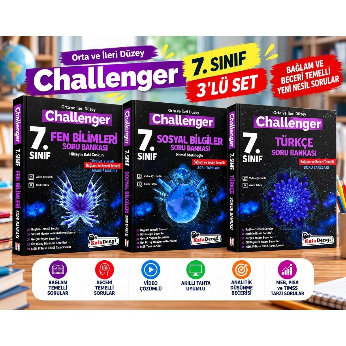 Kafa Dengi 7.sınıf Challenger Sosyal Bilgileri Soru Bankası + Kafadengi 7. Sınıf Challenger Fen Bilimleri Soru Bankası + Kafadengi 7. Sınıf Challenger Türkçe Soru Bankası