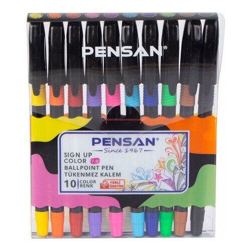 Pensan Tükenmez Kalem Renkli 10 Lu