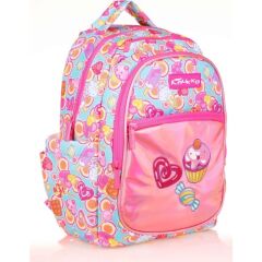 Kaukko Kids Aynalı Nakışlı Cupcake Pembe Kız Çocuk Okul Sırt Çantası