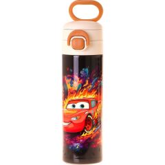 Kids 520 ml Yarış Arabası Baskılı Kırmızı - Siyah Erkek Çocuk Çelik Termos Matara (Çift Içim Kilitli Kapak) - L5402