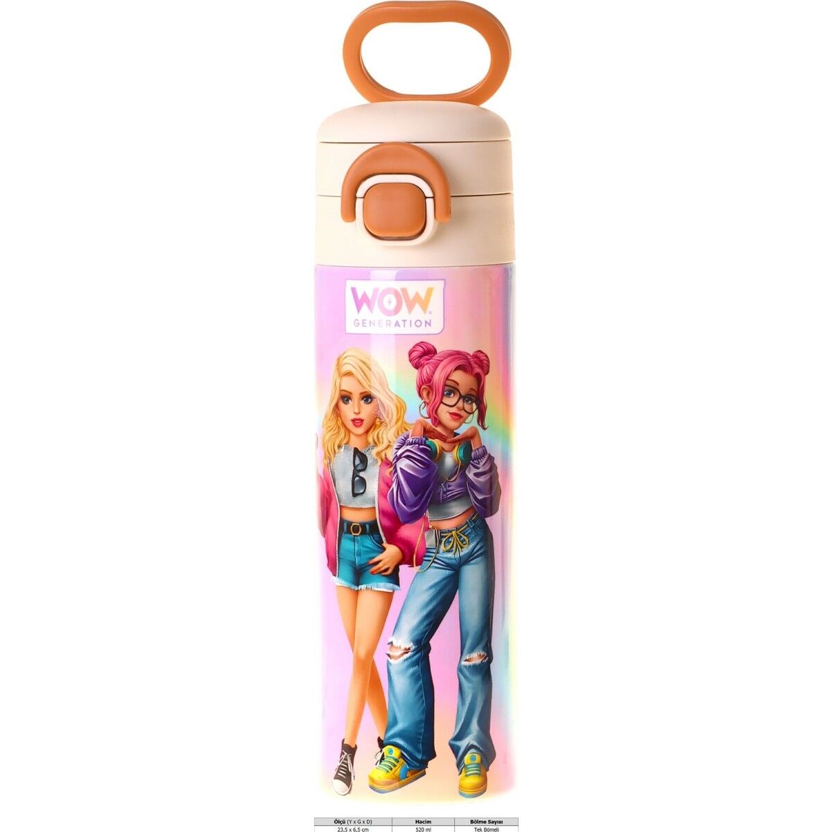 Wow Generation 520 ml Sound Baskılı Çok Renkli Kız Çocuk Çelik Termos Matara (Çift Içim Kilitli Kapak) - W6067