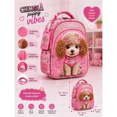 Chimola Puppy Vibes Poodle Desenli 12 Inç Anaokulu Sırt Çantası – Peluş Kulaklı BT289