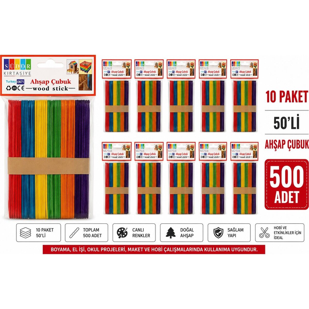 Ahşap Renkli Geniş Dondurma Çubuğu Abeslang (500 Adet)