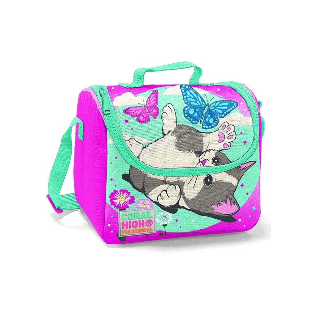 Coral High Kids Su Yeşili Pembe Kedi Desenli Thermo Beslenme Çantası 11707