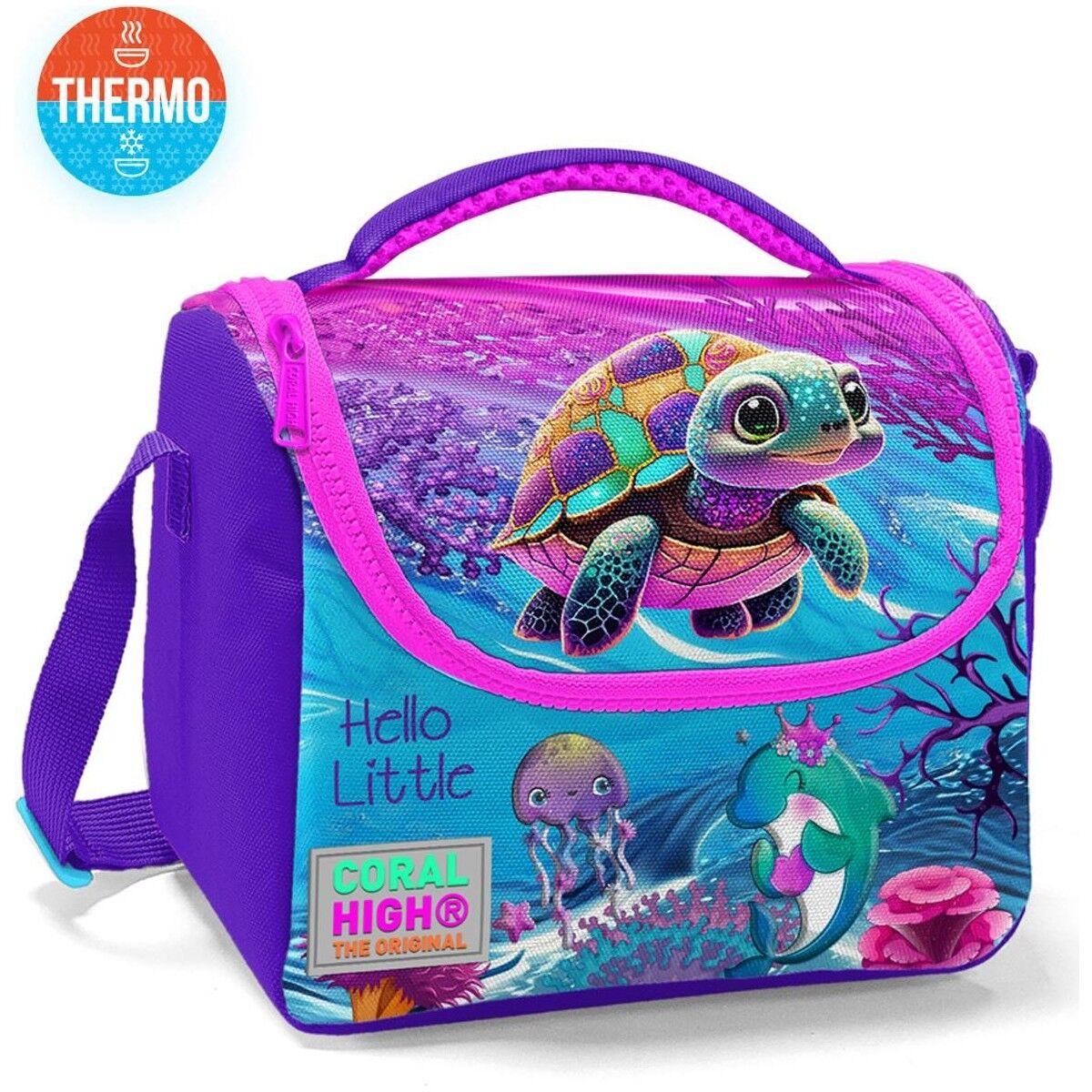 Coral High Kids Pembe Mor Kaplumbağa Desenli Thermo Beslenme Çantası 11756