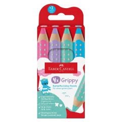 Faber Castell Grippy Boya Kalemi, 4'lü,Ergonomik Üçgen Tasarım,Suda Çözünür,Jumbo Mineli