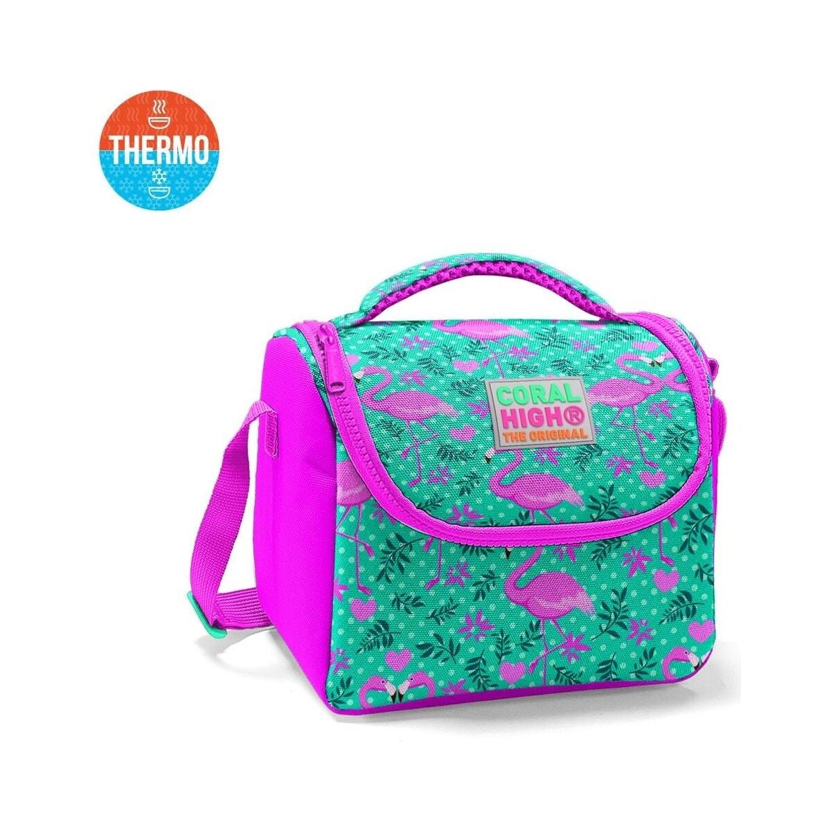 Coral High Kids Su Yeşili Pembe Flamingo Desenli Thermo Beslenme Çantası 11712