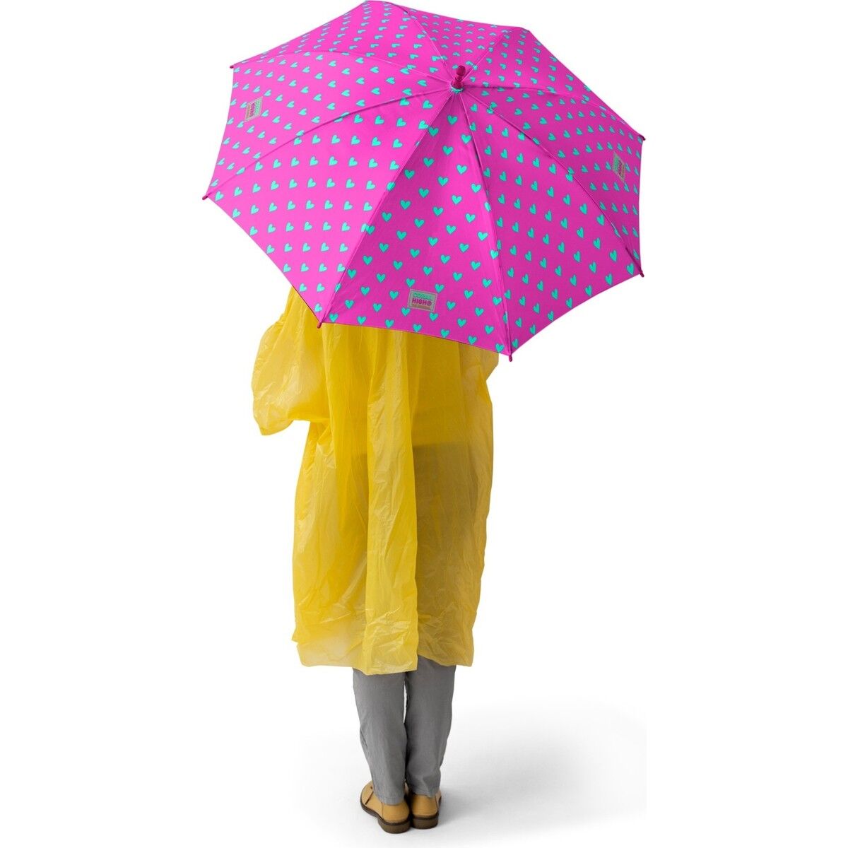 Coral High Kids Neon Pembe Su Yeşili Kalp Desenli Çocuk Şemsiyesi 12660
