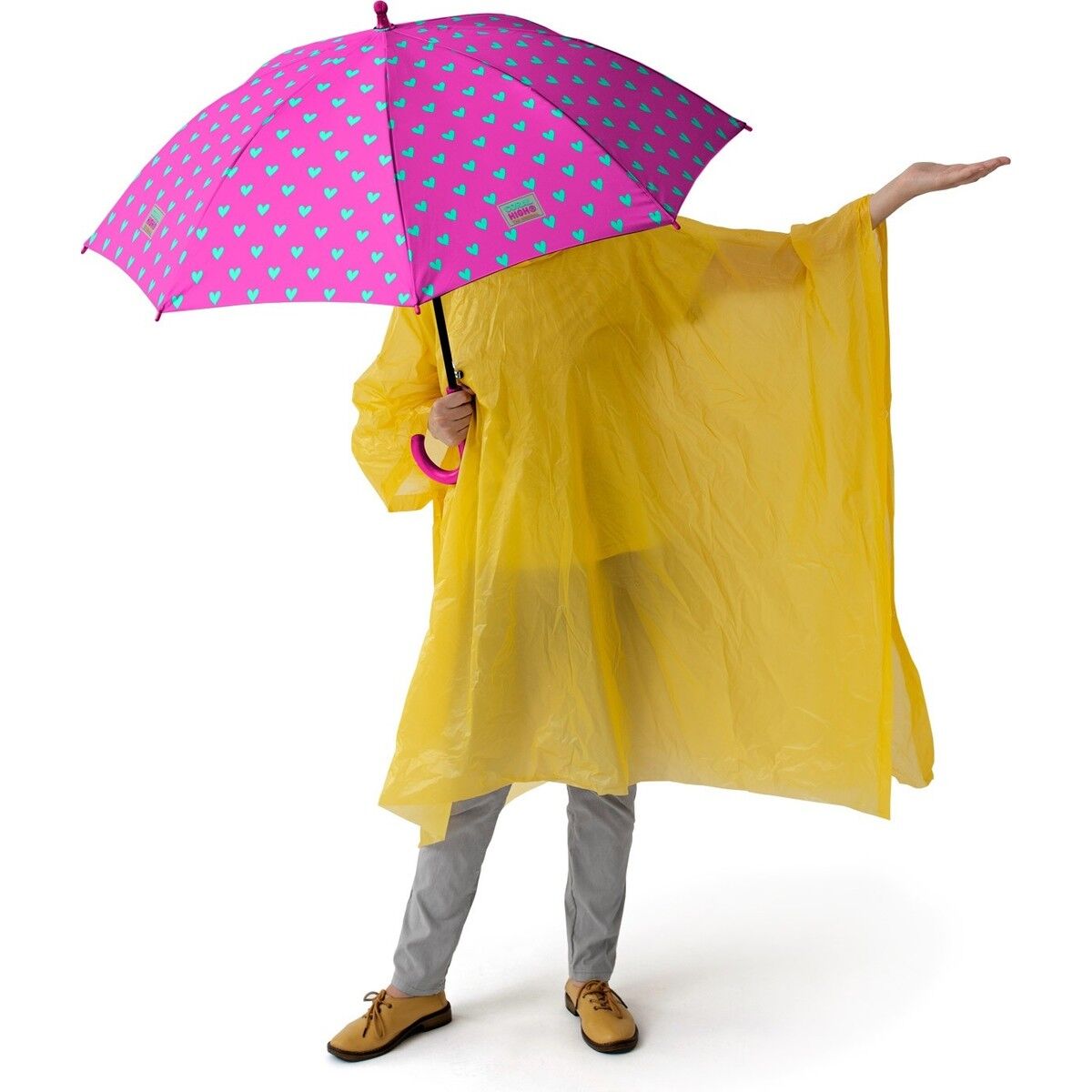 Coral High Kids Neon Pembe Su Yeşili Kalp Desenli Çocuk Şemsiyesi 12660