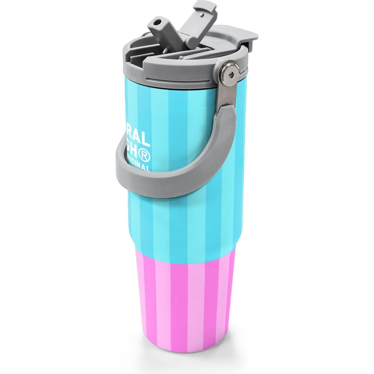 Coral High Renkli Çizgili Desenli Pipetli ve Direkt Içim Çelik Termos 900 ml 38747