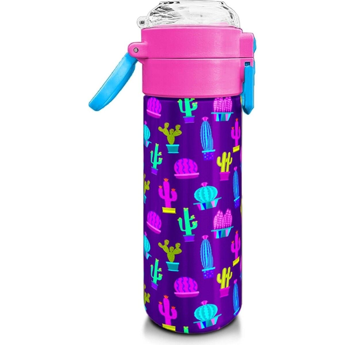 Coral High Kids Mor Pembe Kaktüs Desenli Pipetli ve Direkt Içim Çelik Termos 500 ml 31899