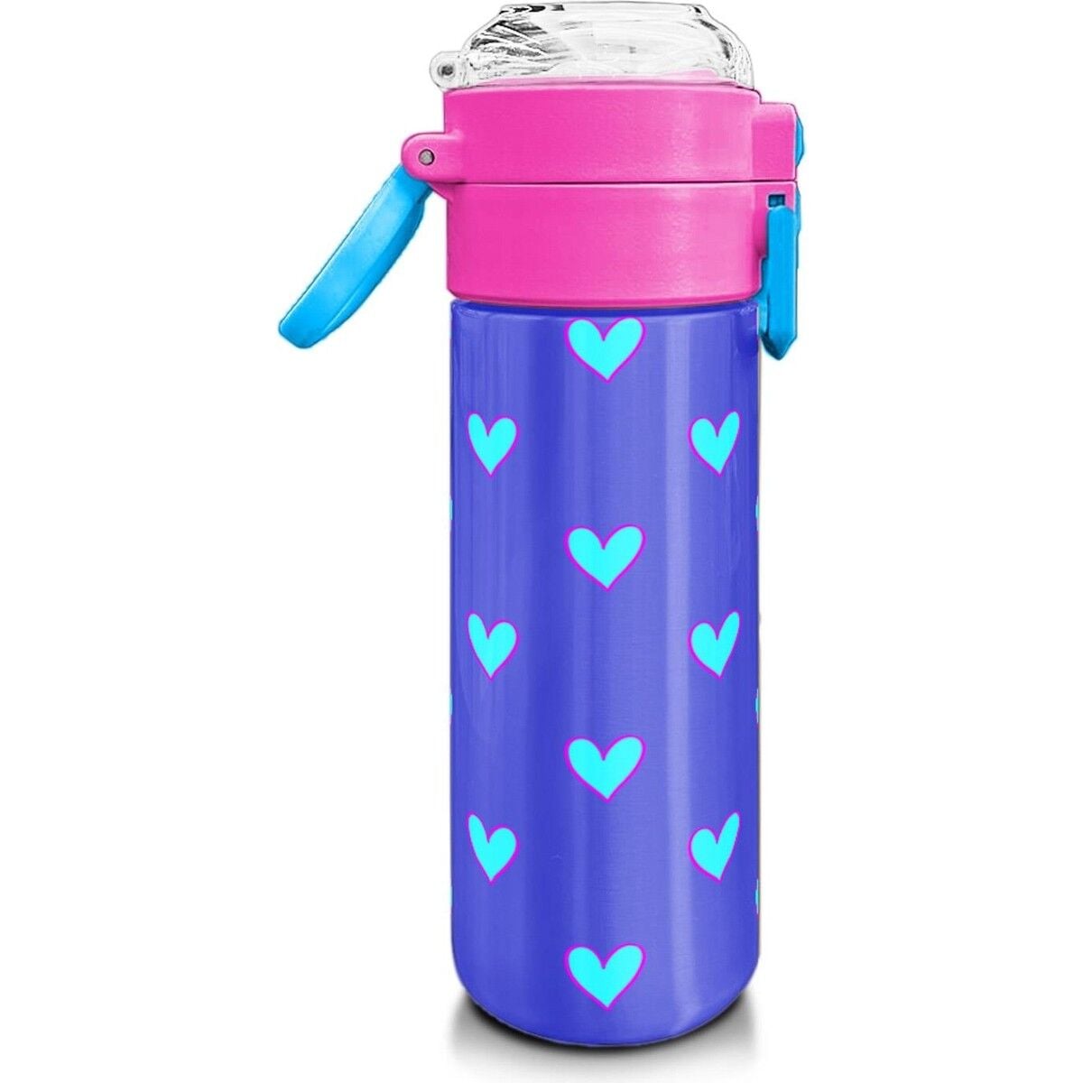 Coral High Kids Lavanta Pembe Kalp Desenli Pipetli ve Direkt Içim Çelik Termos 500 ml 31922