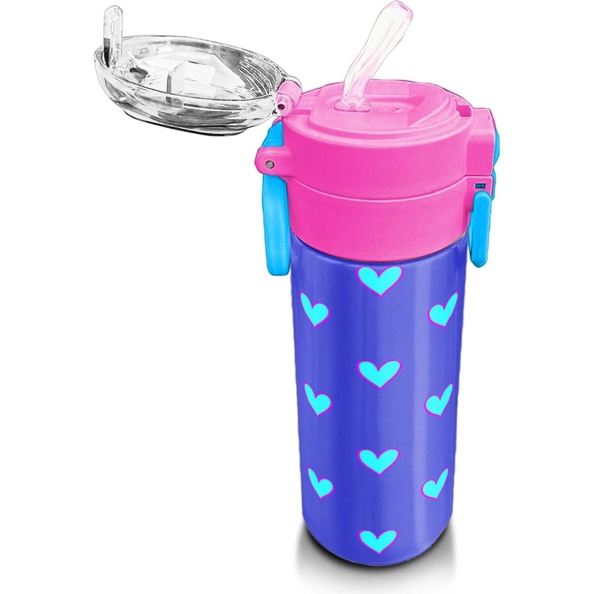 Coral High Kids Lavanta Pembe Kalp Desenli Pipetli ve Direkt Içim Çelik Termos 500 ml 31922