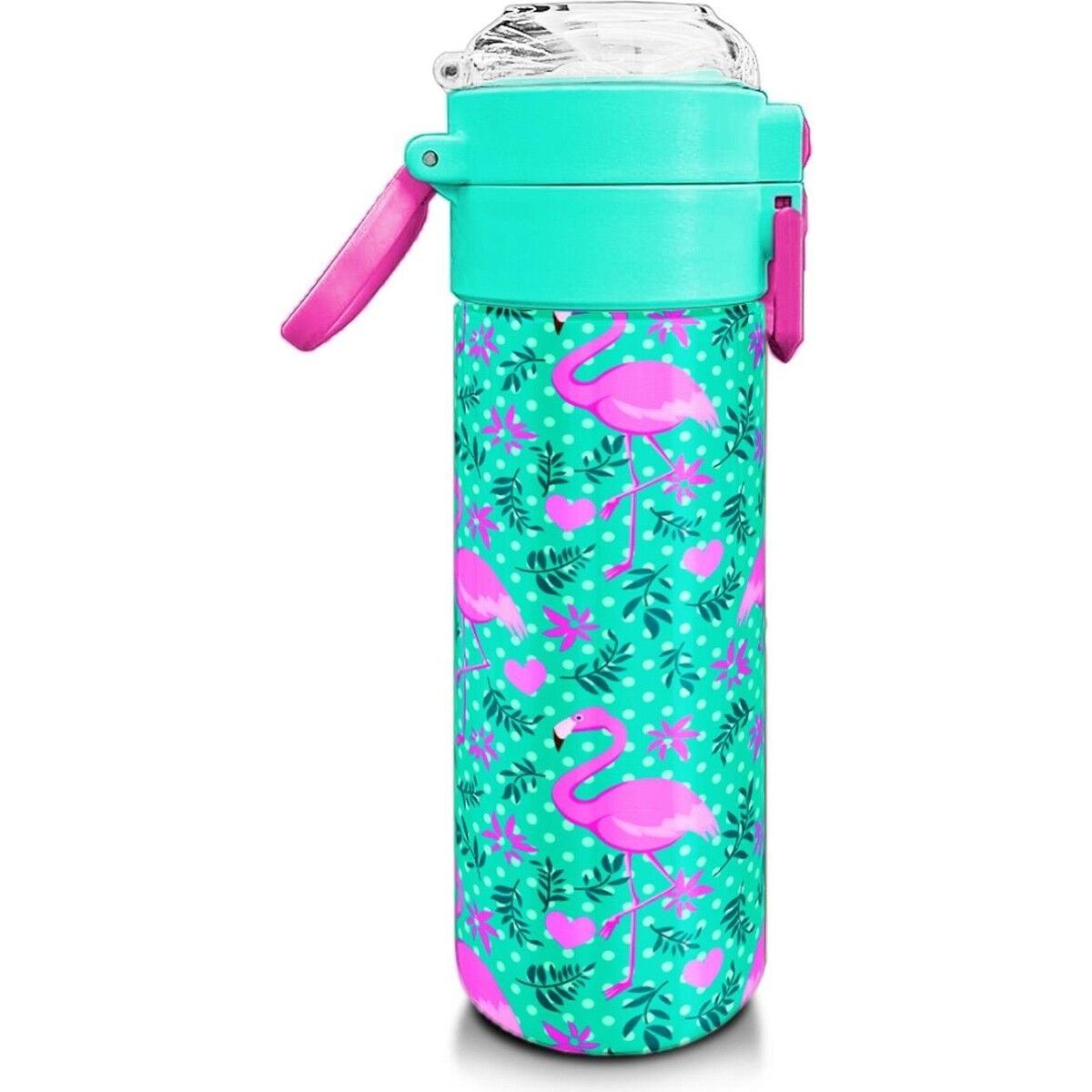 Coral High Kids Su Yeşili Pembe Flamingo Desenli Pipetli ve Direkt Içim Çelik Termos 500 ml 31926