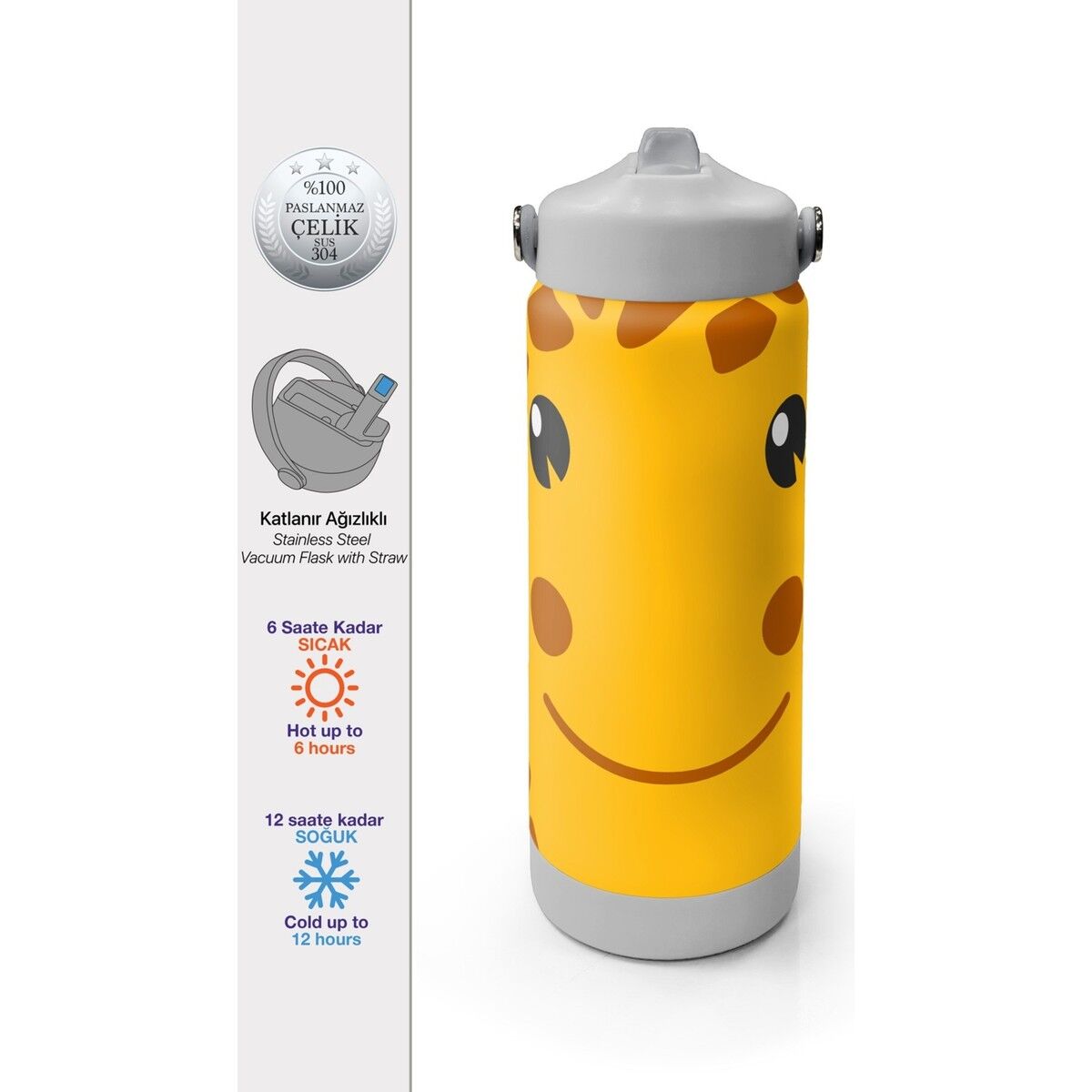 Coral High Zürafa Desenli Katlanır Ağızlıklı Çelik Termos 650 ml 38344