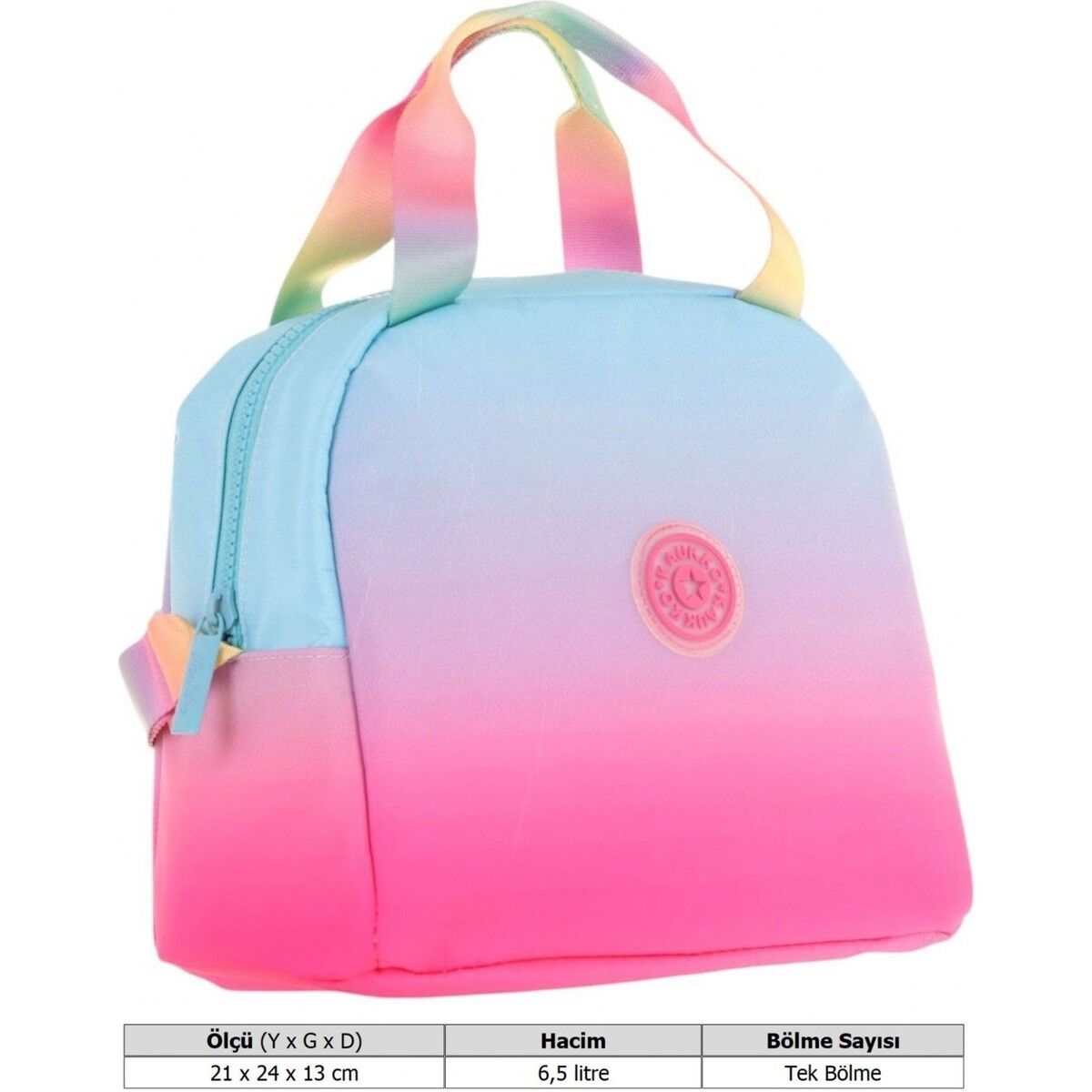 Kaukko Kız Çocuklarına Özel Mavi Pembe Renk Geçişli Beslenme Çantası (Isı Yalıtımlı) (K9072)