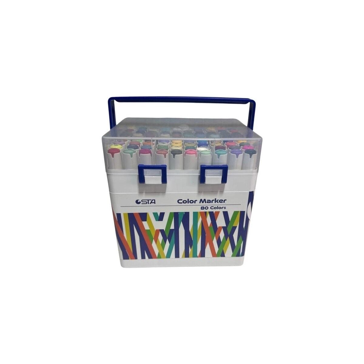 Sta 910380 Çift Uçlu Alkol Bazlı Marker 1mm/1-7mm Uç Kalem Seti 80'li (Renk) Taşıma Saplı Plastik Kutulu