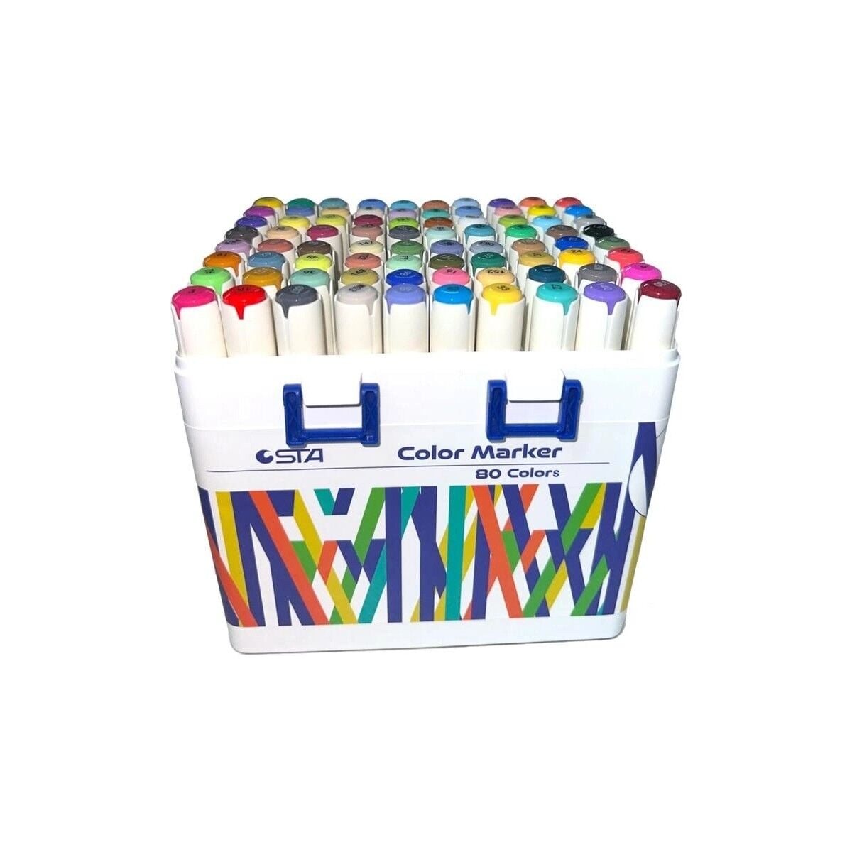 Sta 910380 Çift Uçlu Alkol Bazlı Marker 1mm/1-7mm Uç Kalem Seti 80'li (Renk) Taşıma Saplı Plastik Kutulu
