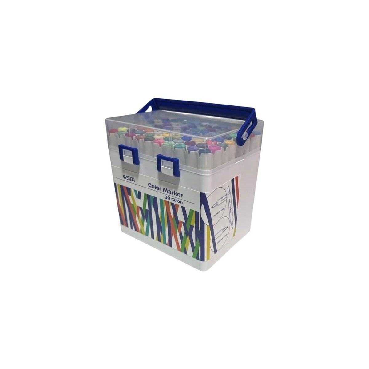 Sta 910380 Çift Uçlu Alkol Bazlı Marker 1mm/1-7mm Uç Kalem Seti 80'li (Renk) Taşıma Saplı Plastik Kutulu