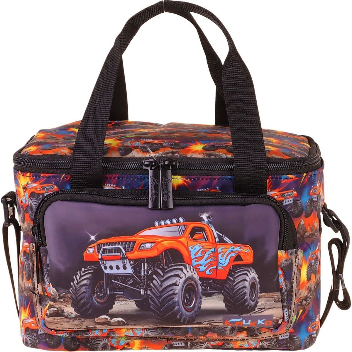 Kaukko Kids Iki Bölmeli Thermo Okul Beslenme Çantası - Arazi Aracı Baskılı Siyah - Kırmızı Renk (Erkek Çocuk) - L5360