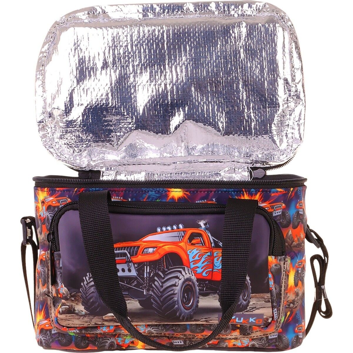 Kaukko Kids Iki Bölmeli Thermo Okul Beslenme Çantası - Arazi Aracı Baskılı Siyah - Kırmızı Renk (Erkek Çocuk) - L5360