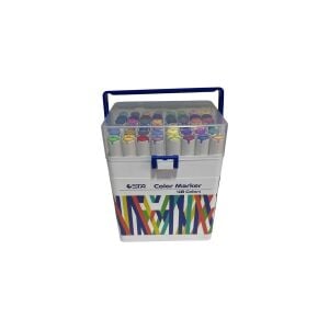 Sta 910348 Çift Uçlu Alkol Bazlı Marker 1mm/1-7mm Uç Kalem Seti 48'li (Renk) Taşıma Saplı Plastik Kutulu