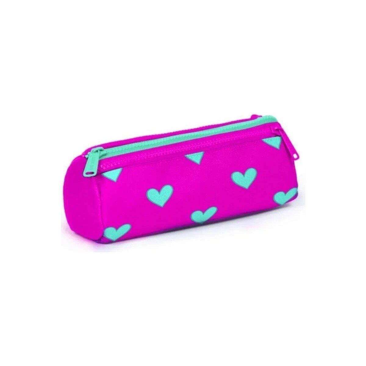 Coral High Kids Üç Bölmeli Kalem Kutusu Neon Pembe Su Yeşili Kalp Desenli 22317