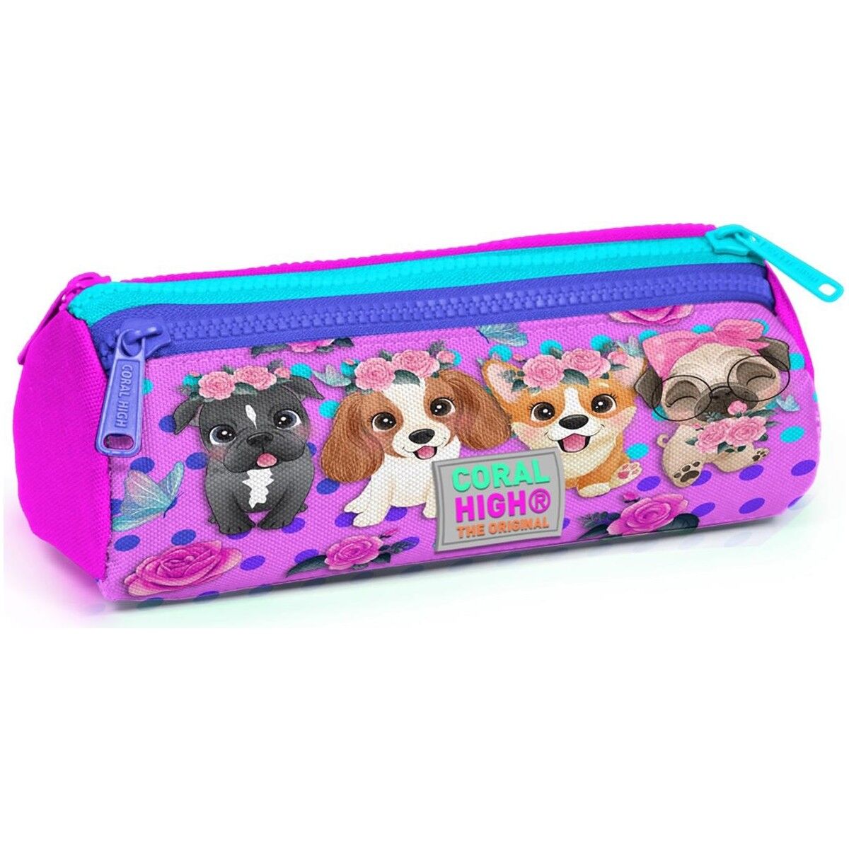 Coral High Pembe Köpek Desenli Üç Bölmeli Kalem Çantası 22050