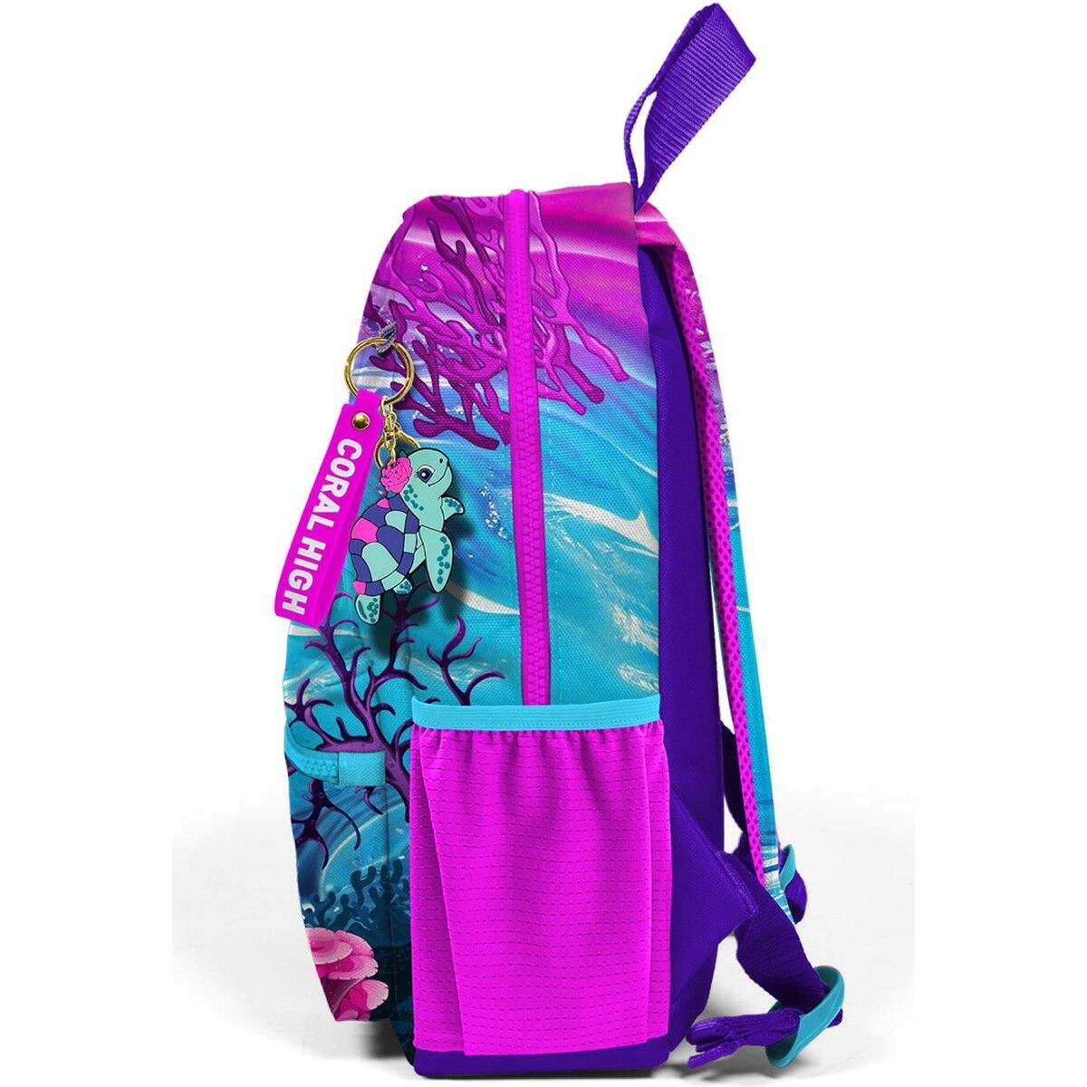 Coral High Minik Yuva Sırt Çantası Pembe Mor Kaplumbağa Desenli Iki Bölmeli 23556