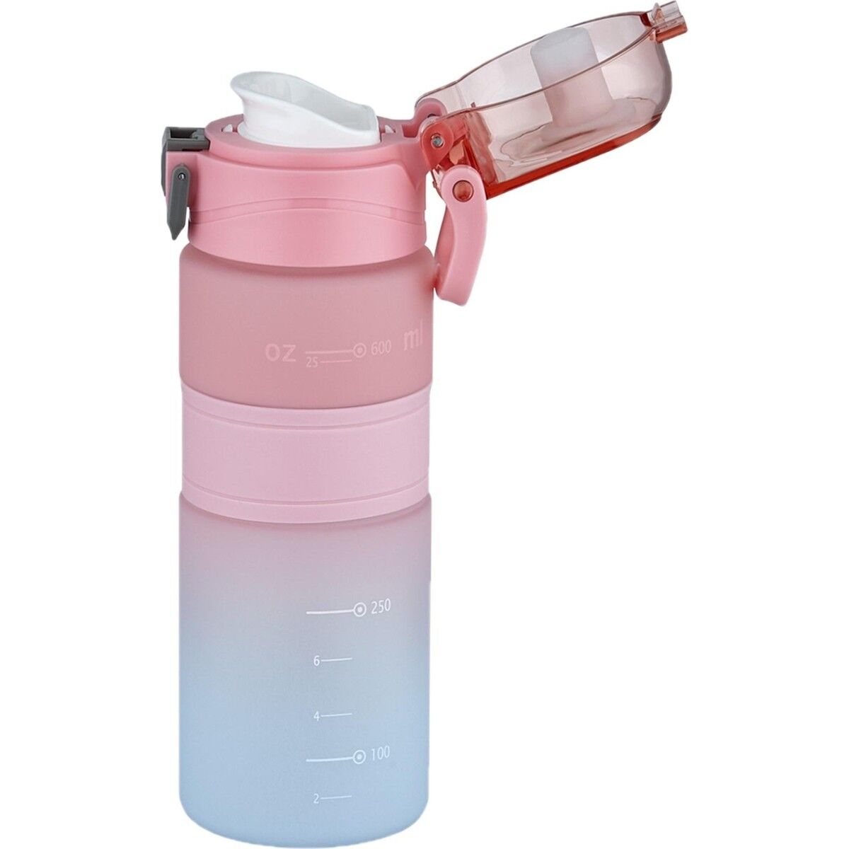 Vagonlife Çift Renk 600 ml Kaydırmaz Silikon Gövde Rahat Içim Pipetsiz Motivasyon Su Matarası