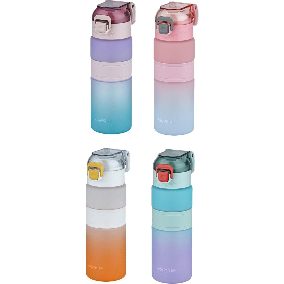 Vagonlife Çift Renk 600 ml Kaydırmaz Silikon Gövde Rahat Içim Pipetsiz Motivasyon Su Matarası