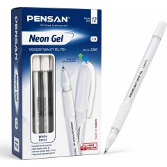 Neon Jel Kalem 1.0 mm Beyaz Yuvarlak Tasarım Ergonomik Tutuş Isviçre Elmas Uçlu 12 Li Paket