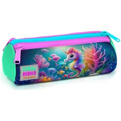 Coral High Mavi Su Yeşili Denizatı Desenli Üç Bölmeli Kalem Çantası 22088