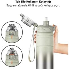TKK Çelik Termos Matara 900ML Gri Yeşil