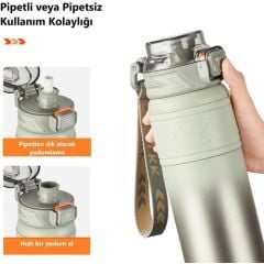 TKK Çelik Termos Matara 900ML Gri Yeşil