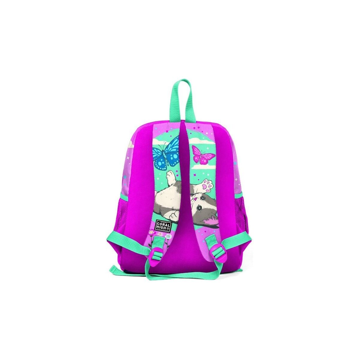 Coral High Kids Su Yeşili Pembe Kedi Desenli Iki Bölmeli Okul Sırt Çantası 23607