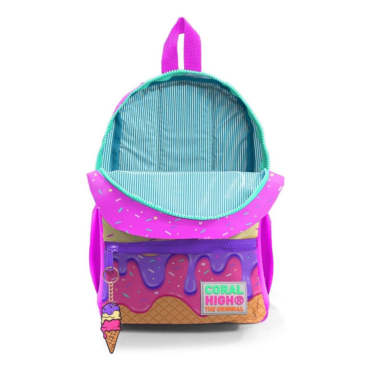 Coral High Minik Yuva Sırt Çantası Pembe Rengarenk Dondurma Desenli Iki Bölmeli 23531